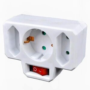 3-Way European Interconnector Multi-Male Combo 250V Adapter 2+1 On/Off Switch